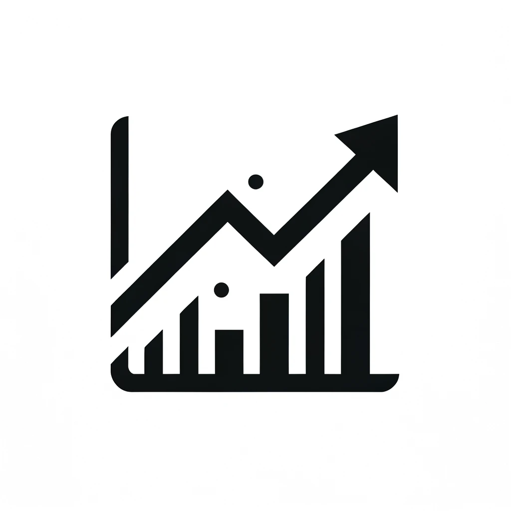 DALL·E 2024-02-14 11.17.01 - Design a minimalist black and white icon that visually represents market trends. The icon should feature a simple, stylized graph, with an upward tren